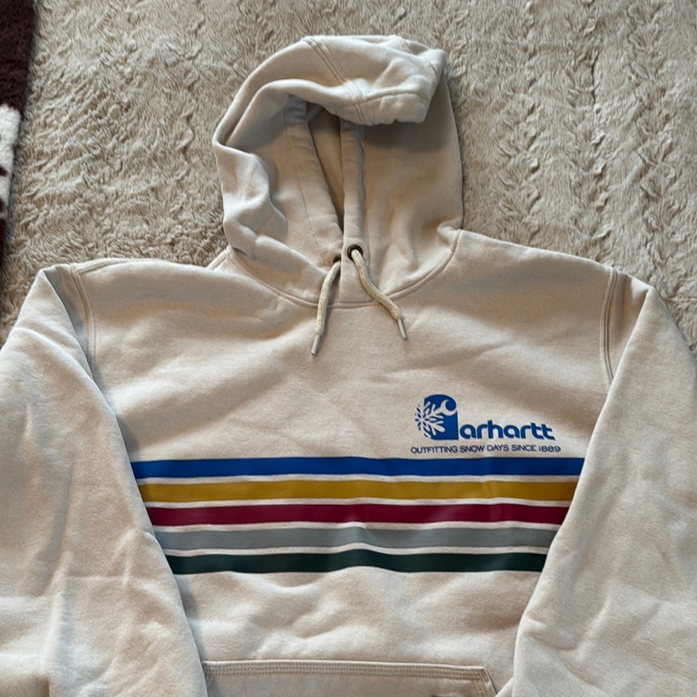 Carhartt Cream and Red Hoodie with Retro Stripes